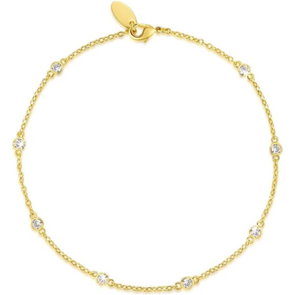 14k Gold Anklets For Women Non Tarnish 1/5 Carat Diamond Ankle Bracelets